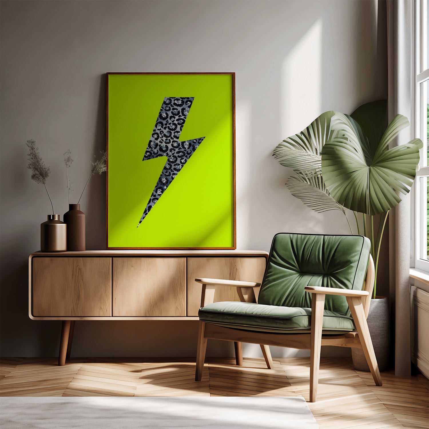 Leopard Print Lightning Silver (Neon) Print