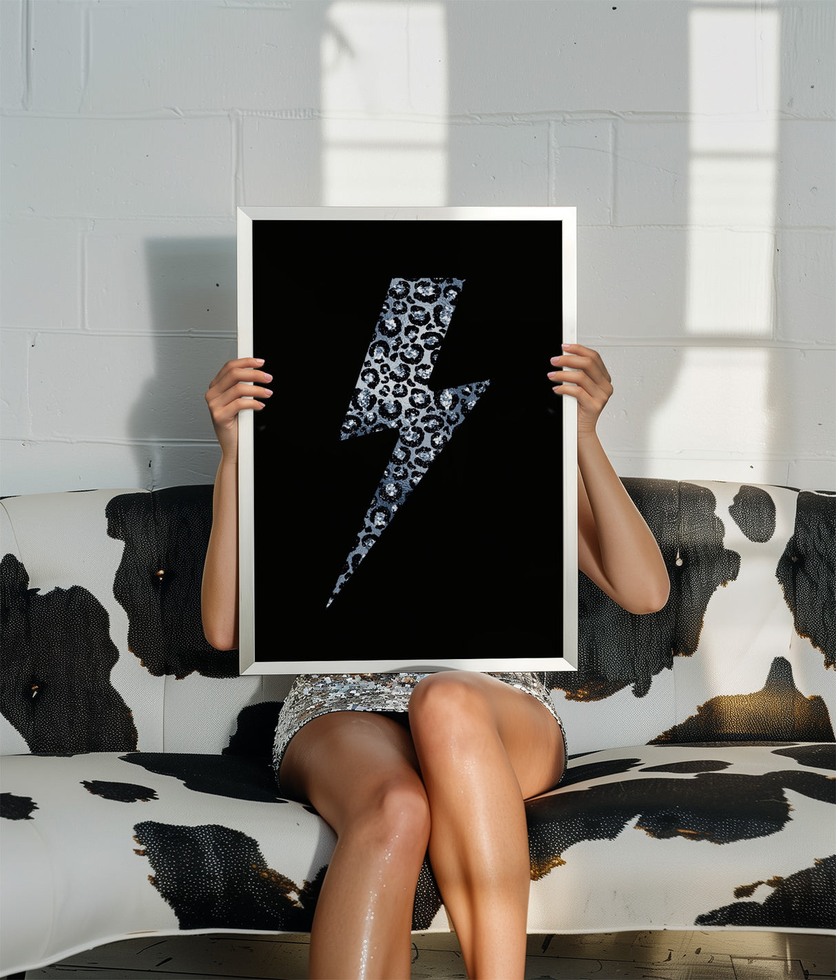 Leopard Print Lightning Bolt - Silver